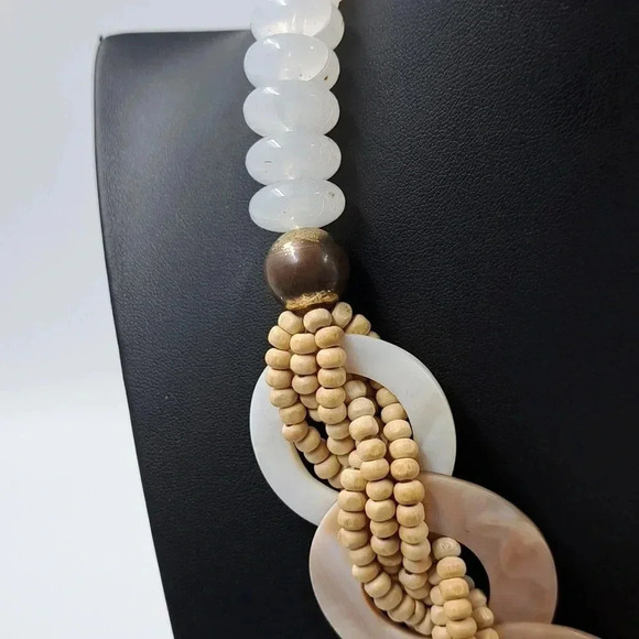 Fashion Accessories | 2 pieces | Earrings &Necklace | Off White, tan, brown - Picture 5 of 6